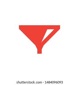 Funnel Red Icon On White Background. Red Flat Style Vector Illustration.