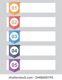 Trichter, Band Infografik Vorlage oder Element mit 5 Stufen, Prozess, Option, bunt, Kreis, Button, Tag, Treppe, Leiter, rechteckig, kreisförmig, Label zum Verkauf Folie