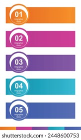 Funnel, ribbon infographic template or element with 5 step, process, option, colorful, circle, button, tag, stair, ladder, rectangular, circular, label for sale slide