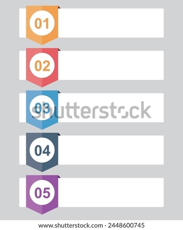 Funnel, ribbon infographic template or element with 5 step, process, option, colorful, circle, button, tag, stair, ladder, rectangular, circular, label for sale slide