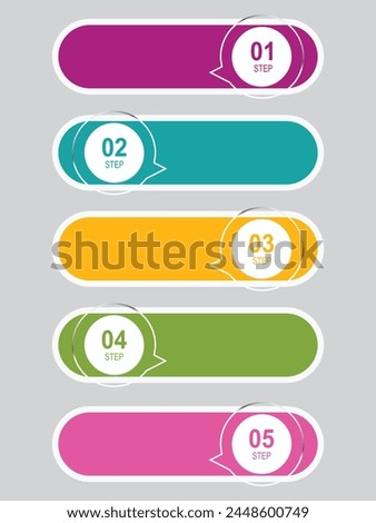 Funnel, ribbon infographic template or element with 5 step, process, option, colorful, circle, button, tag, stair, ladder, rectangular, circular, label for sale slide