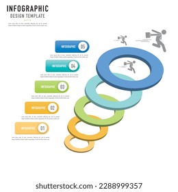 Funnel, ring, tag infographic template or element with 5 step, process, option, colorful rectangle, circle, tag, button, stair, ladder, square, pie for sale slide, flowchart, internet, brochure, web