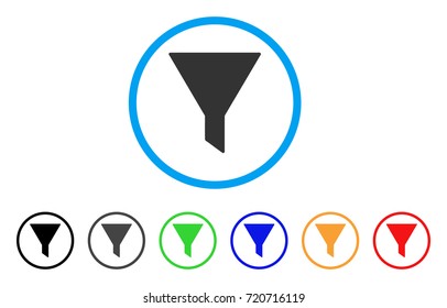 Funnel rounded icon. Style is a flat funnel gray symbol inside light blue circle with black, gray, green, blue, red, orange variants. Vector designed for web and software interfaces.