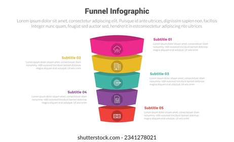 Infografik-Schablonenform mit 3D-Vertikalform-Dimension und 5-Punkte-Stufenkreativdesign für die Präsentation der Folie