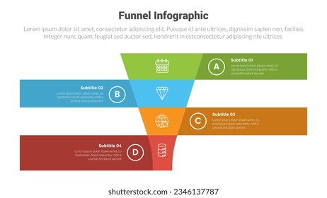 diagrama de plantillas de infografía de forma embudo con la descripción de canales y rectángulos y diseño creativo de 4 pasos para presentación de diapositivas