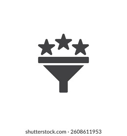 Funnel with stars inside vector icon. filled flat sign for mobile concept and web design. Lead Scoring glyph icon. Symbol, logo illustration. Vector graphics