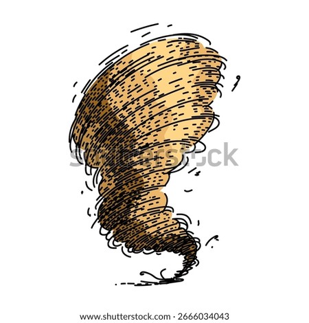funnel tornado hand drawn. vortex storm, destruction damage, weather supercell funnel tornado vector sketch. isolated color illustration