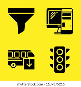 funnel, traffic light, computer and bus vector icon set. Sample icons set for web and graphic design