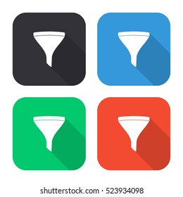 Funnel vector icon - colored illustration (gray blue green red)  with long shadow