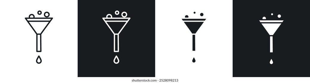 Conjunto de iconos de Vector embudo en blanco y negro