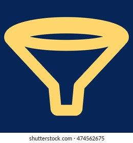 Funnel vector icon. Style is outline flat icon symbol, yellow color, blue background.