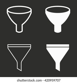 Funnel   vector icon. White illustration isolated on black background for graphic and web design.