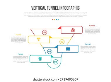 funnel vertical shape infographics template diagram with ribbon badge on top folder with opposite direction with 4 point step creative simple flat outline vector