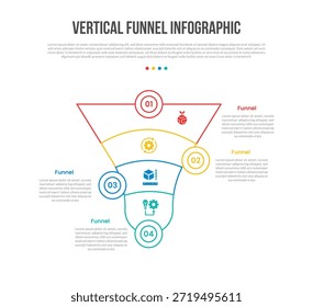 Trichter vertikale Form Infografik Vorlage Diagramm mit Kurve Bogen mit Kreis-Badge gegenüber mit 4 Punkt Schritt kreative einfache flache Umrissvektor