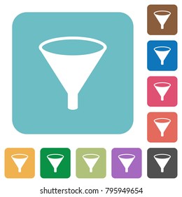 Funnel white flat icons on color rounded square backgrounds
