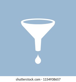 Funnel white silhouette icon isolated on blue background