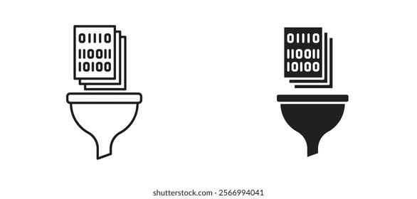 Funneling data icons in outline and fill. vector illustration for ui.