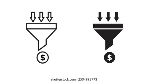 Funneling data vector icon collection. Solid and outlined style.