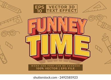 Divertido tiempo de estilo de dibujos animados editable efecto de texto 3D Vector premium. Ilustración vectorial