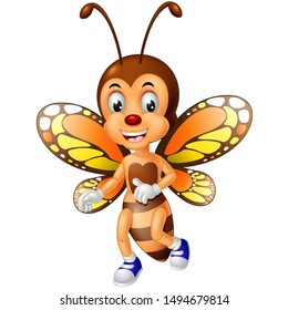 Funnny Brown Butterfly Wearing Blue Shoes Cartoon For Your Design