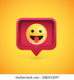 Funny 3D emoticon in 3D speech bubble, vector illustration