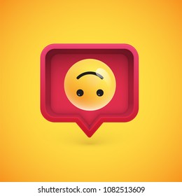 Funny 3D emoticon in 3D speech bubble, vector illustration
