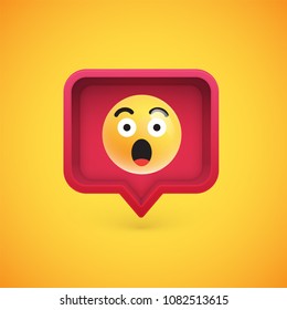 Funny 3D emoticon in 3D speech bubble, vector illustration