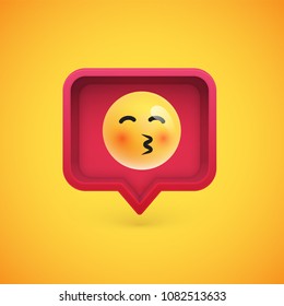 Funny 3D emoticon in 3D speech bubble, vector illustration