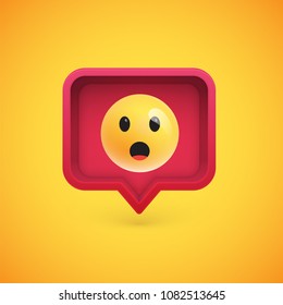 Funny 3D emoticon in 3D speech bubble, vector illustration