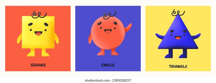Funny 3D geometric different happy shapes