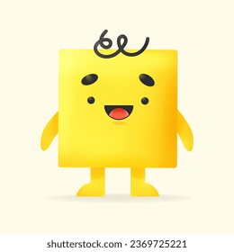 Funny 3D geometric square shape with happy emotion