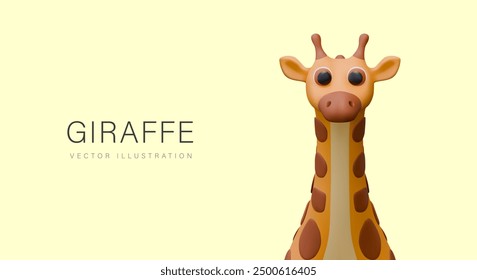 Funny 3D giraffe, front view. Wild animal closeup. Savannah herbivorous creature