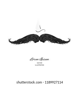 Funny 3d vector realistic mustaches isolated on white background. Curly black vintage mustache, moustache or whisker hipster fashion illustration