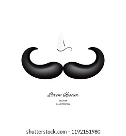 Funny 3d vector realistic mustaches isolated on white background. Curly black vintage mustache, moustache or whisker hipster fashion illustration