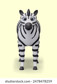 Funny 3D zebra, front view. Striped ungulate. Savannah herbivore