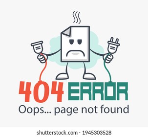 Funny 404 error concept. Web Page not found sign. Internet problem icon.