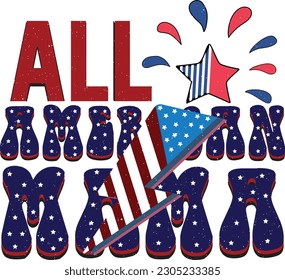 Funny 4th of July American Independence Day Patriotic Colorful Design on White Background. Happy US Flag Embedded Sublimation Graphic Template for Print on Demand Business and Printing Industry