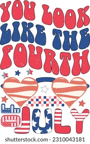 Funny 4th of July Sublimation American Flag Embedded Graphics on White Background. Red Green Typographic Combination for Print on Demand Business and Printing Industry. 