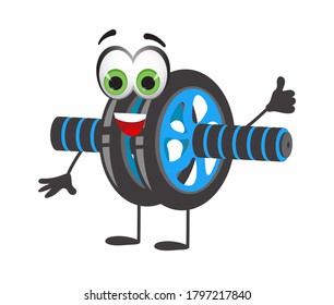 Rueda de ab divertida sobre fondo blanco, colección de fitness, ilustración vectorial plana