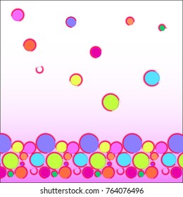 Funny abstract background: multi-colored balls located at the bottom of the picture as a border - a bright texture in the style of pop art.