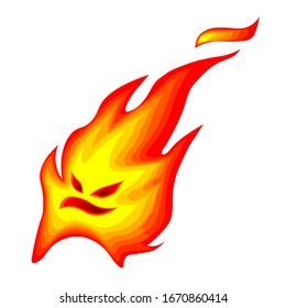 funny abstract character, fire demon, symbol of danger, color vector illustration isolated on a white background in cartoon, flat & hand drawn style