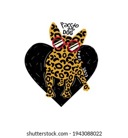 Perro divertido abstracto con vidrio solar. Plantilla de diseño de vectores para la impresión de camisetas, afiches o tarjetas.