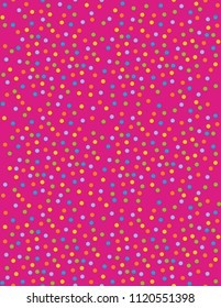 Funny Abstract Dotted Seamless Vector Pattern. Irregular Geometric Vector Print with Colorful Tiny Dots Isolated on a Pink Background ideal for Fabric, Textile, Wrapping Paper.