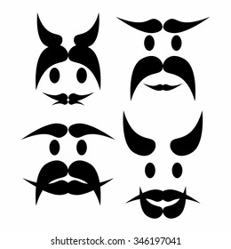 Funny abstract faces made with mustache vector illustration