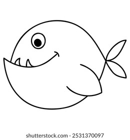 Funny abstract fish. Contoured monochrome drawing, sketch, doodle. Vector logo, logo, print. Postcard, coloring book, poster, decorative element, tee print.