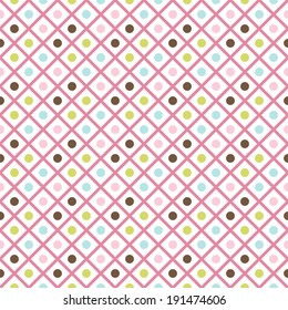Funny abstract geometric bright seamless pattern (tiling). Vector illustration for attractive design. Endless texture can be used for fill, web page background, surface. Dot and line shapes