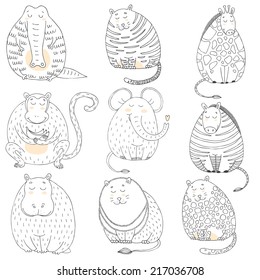 funny abstract hand drawn zoo animals set