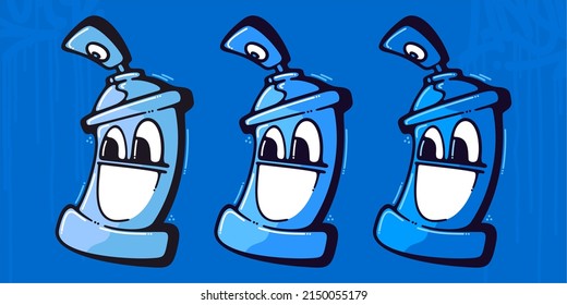 Funny Abstract Hiphop Graffiti Style Cartoon Spray Cans Vector Illustration Template