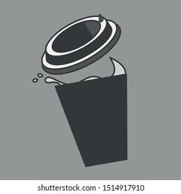 Funny Abstract Illustration Of A Glass Of Coffee In Flat Design. Spilled Coffee. Coffee To Go. Vector Illustration EPS 10.