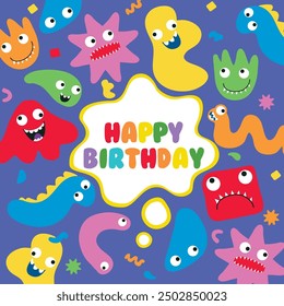 Funny Abstract Little Monsters Birthday Card